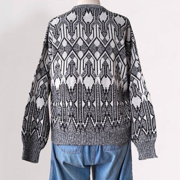 90s Coogi Style Pullover Sweater Art To Wear Geometric Monochrome Crewneck Sz M - Picture 6 of 9